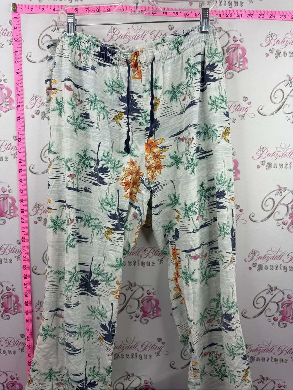 Old Navy capri crop Tropical Print Pajama Pants with Green & Yellow Accents
